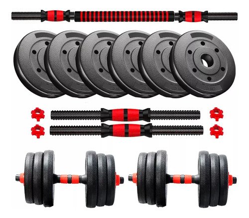 Kit Mancuernas Y Barra + 25 Kg Discos Pvc Conversor A Rosca Color Conversor 4 De 5 Kg // 2 De 2.5 Kg