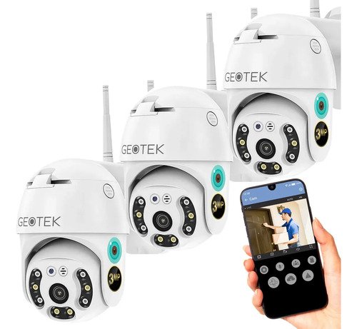 Camara Seguridad Geotek 3mp Ip Wifi Exterior Full Hd Domo Kit X3