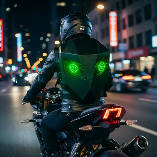 Mochila Para Moto Ojos Led  1era Calidad + Cargador Portatil